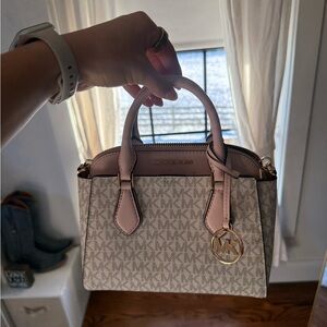 Michael Kors Signature Beige and Pink Satchel